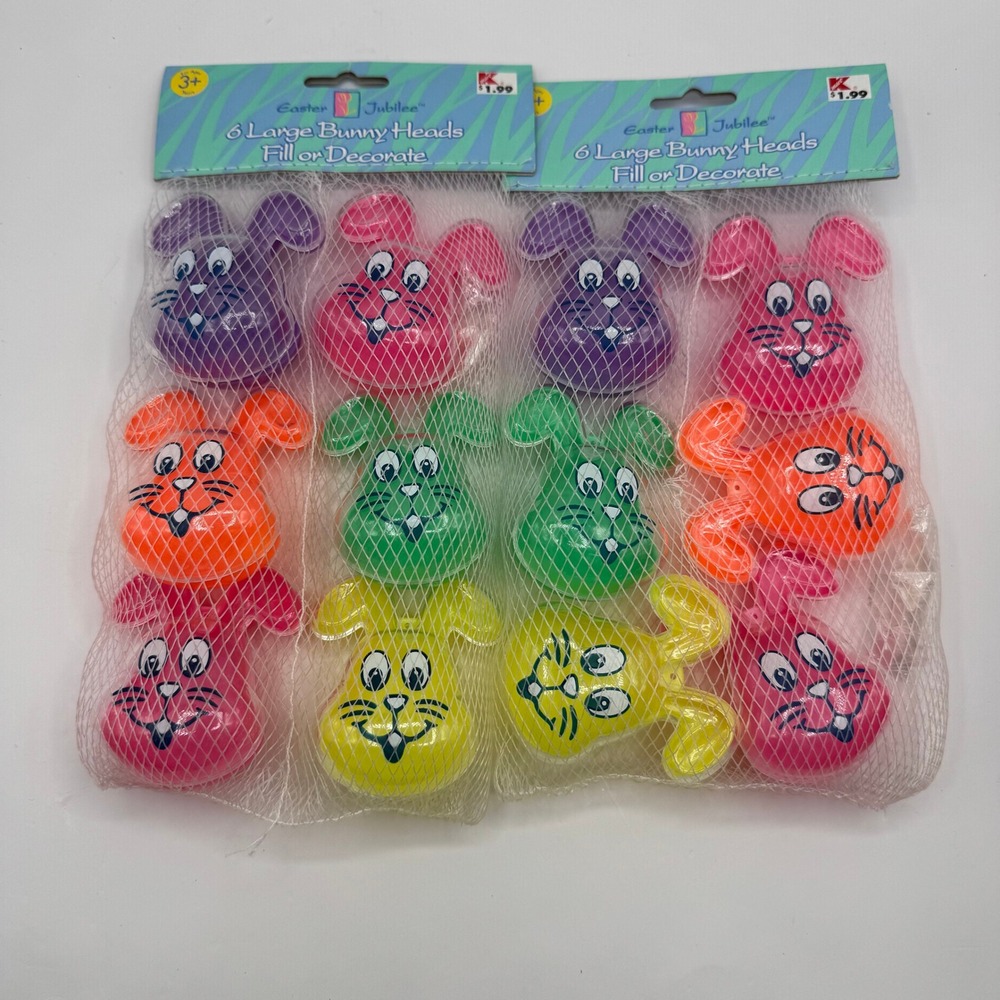 Easter Jubilee Bunny Head Containers Multi 6pk Vintage Kmart Fillable Lot of 2